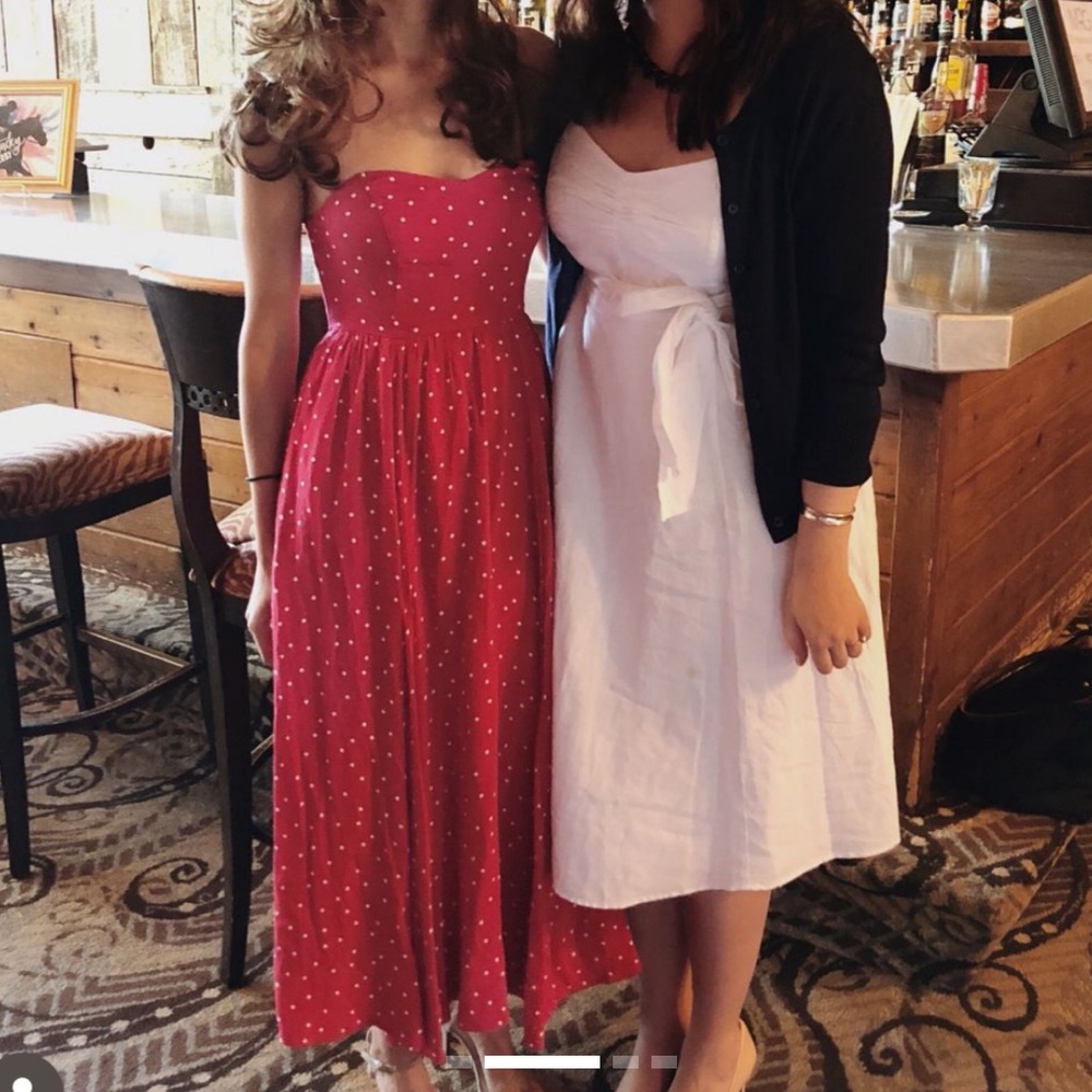 Free People Bella Donna Red Polka Dot Midi Dress With Pockets